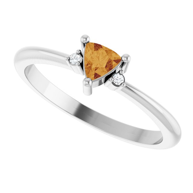 Trillion Citrine & Diamond Accented Ring in Gold and Platinum