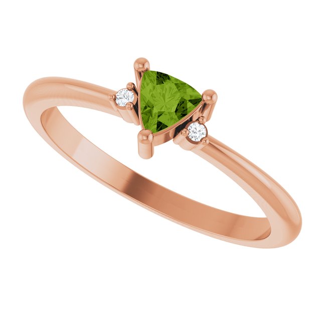 Trillion Peridot Accented Ring with Diamond Accents in Rose Gold