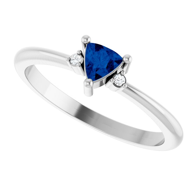 Trillion Blue Sapphire Accented Ring with Diamond Accents in Platinum