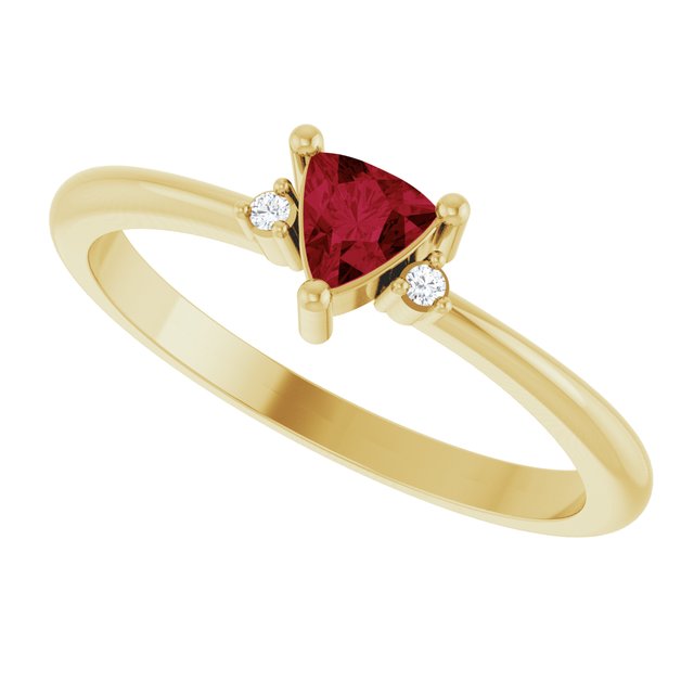 Trillion Ruby Accented Ring with Diamond Accents in Yellow Gold