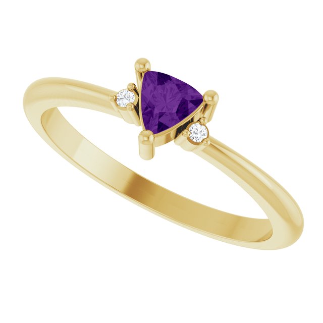 Trillion Amethyst & Diamond Accented Ring in Yellow Gold | 4x4x4mm