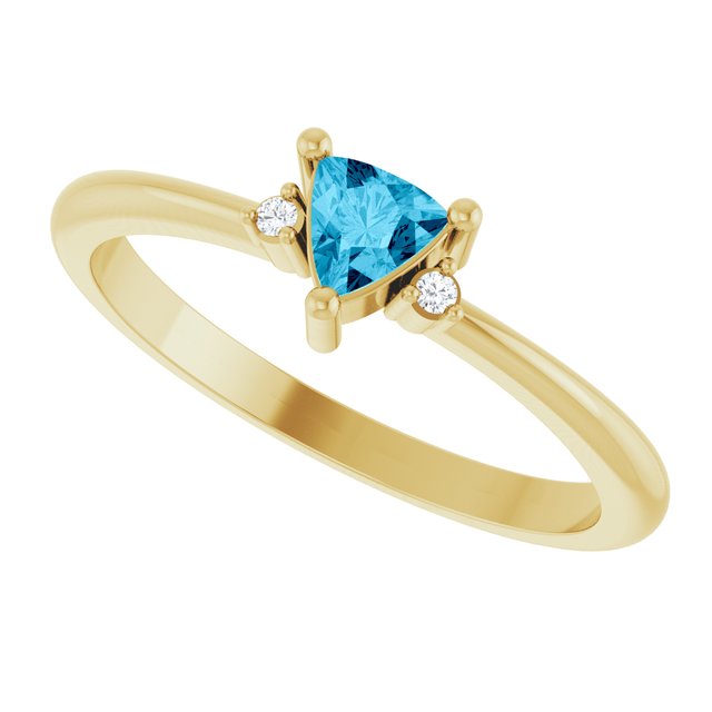 Trillion Aquamarine & Diamond Accented Ring in Yellow Gold