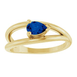 Pear Lab-Grown Blue Sapphire Negative Space Ring in Yellow Gold