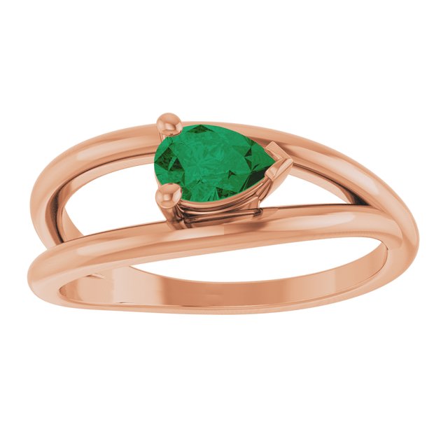 Pear Lab-Grown Emerald Negative Space Ring in Rose Gold