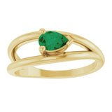 Pear Lab-Grown Emerald Negative Space Ring in Yellow Gold