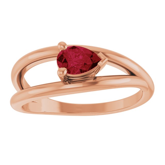 Pear Lab-Grown Ruby Negative Space Ring in Rose Gold