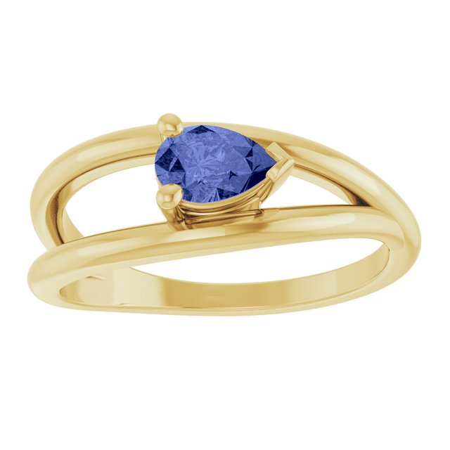 Pear Tanzanite Negative Space Ring in Yellow Gold