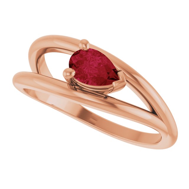 Pear Lab-Grown Ruby Negative Space Ring in Rose Gold