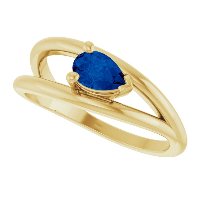 Pear Lab-Grown Blue Sapphire Negative Space Ring in Yellow Gold