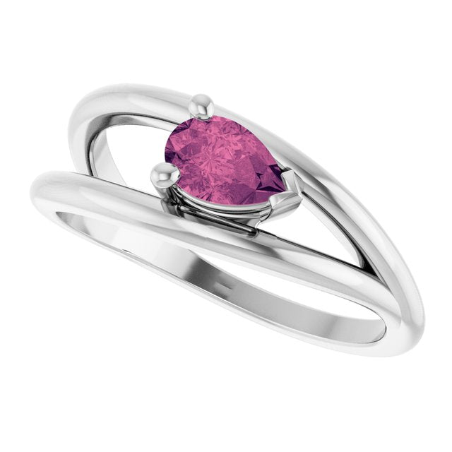 Pear Pink Tourmaline Negative Space Ring in White Gold