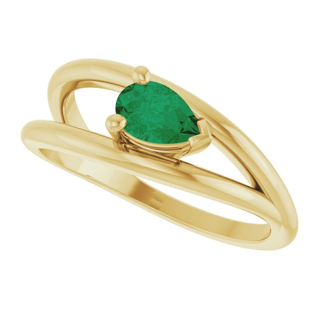 Pear Lab-Grown Emerald Negative Space Ring in Yellow Gold