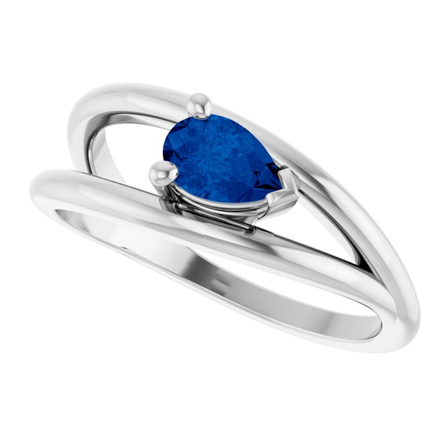 Pear Lab-Grown Blue Sapphire Negative Space Ring in White Gold