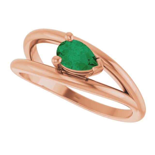Pear Lab-Grown Emerald Negative Space Ring in Rose Gold