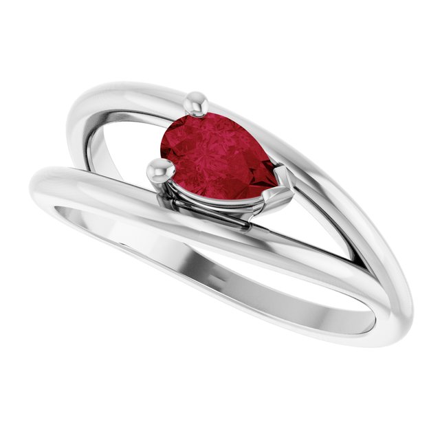 Pear Lab-Grown Ruby Negative Space Ring in Platinum