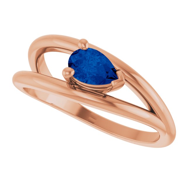 Pear Lab-Grown Blue Sapphire Negative Space Ring in Rose Gold