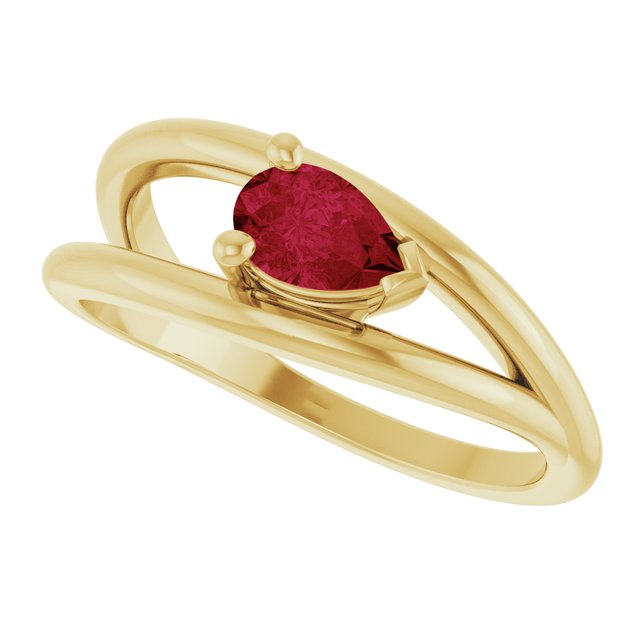 Pear Lab-Grown Ruby Negative Space Ring in Yellow Gold