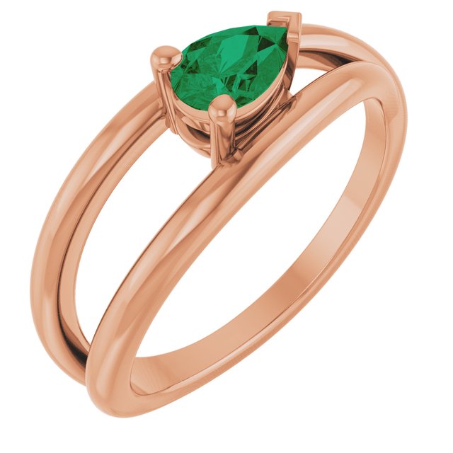 Pear Lab-Grown Emerald Negative Space Ring in Rose Gold