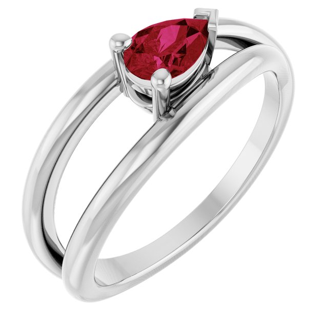 Pear Lab-Grown Ruby Negative Space Ring in Platinum
