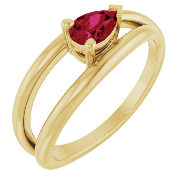 Pear Lab-Grown Ruby Negative Space Ring in Yellow Gold