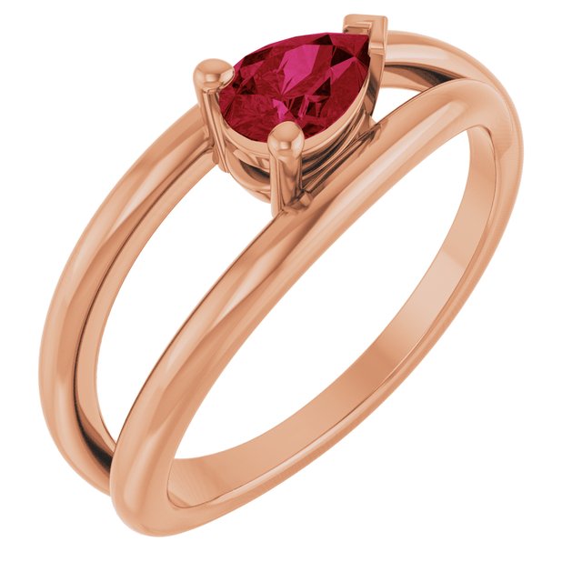 Pear Lab-Grown Ruby Negative Space Ring in Rose Gold