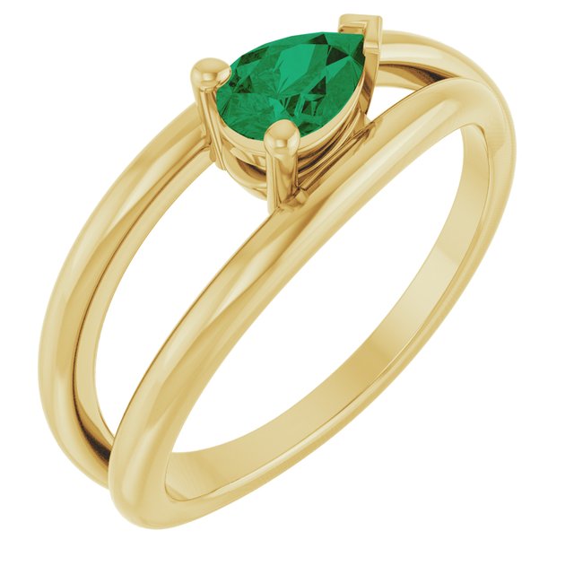 Pear Lab-Grown Emerald Negative Space Ring in Yellow Gold
