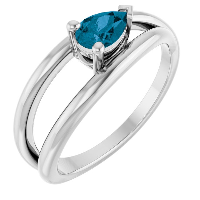Pear London Blue Topaz Negative Space Ring in White Gold