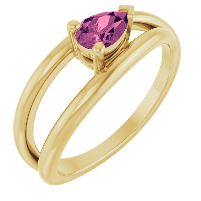 Pear Pink Tourmaline Negative Space Ring in Yellow Gold