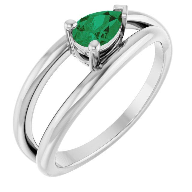 Pear Lab-Grown Emerald Negative Space Ring in White Gold