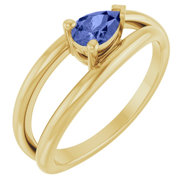 Pear Tanzanite Negative Space Ring in Yellow Gold