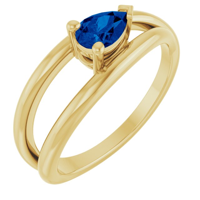 Pear Lab-Grown Blue Sapphire Negative Space Ring in Yellow Gold