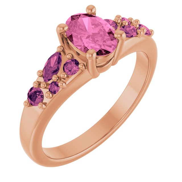 Oval Lab-Grown Pink Sapphire Multi Stone Ring in Gold and Platinum