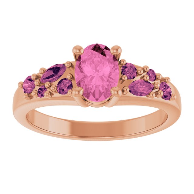 Oval Lab-Grown Pink Sapphire Multi Stone Ring in Gold and Platinum