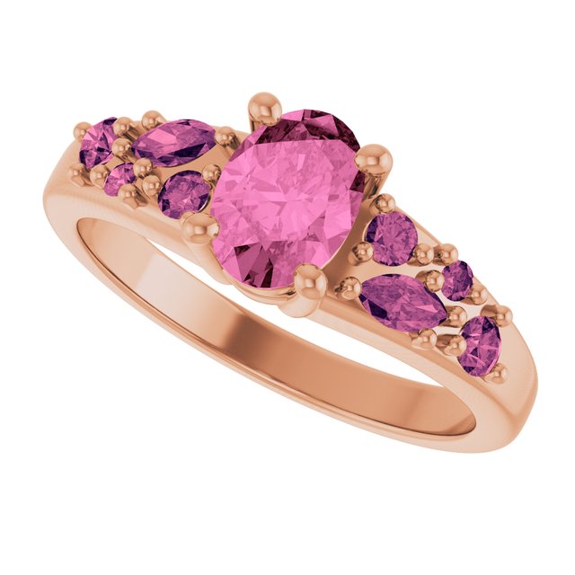 Oval Lab-Grown Pink Sapphire Multi Stone Ring in Gold and Platinum