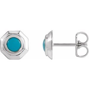 Turquoise Round Geometric Stud Earrings in Gold and Platinum