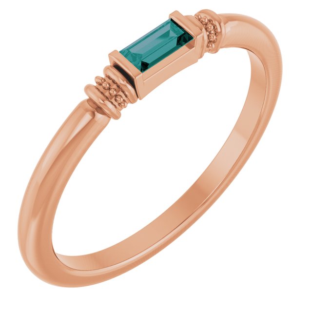 Straight Baguette Lab-Grown Alexandrite Ring in Rose Gold