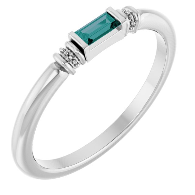 Straight Baguette Lab-Grown Alexandrite Stackable Ring in Platinum