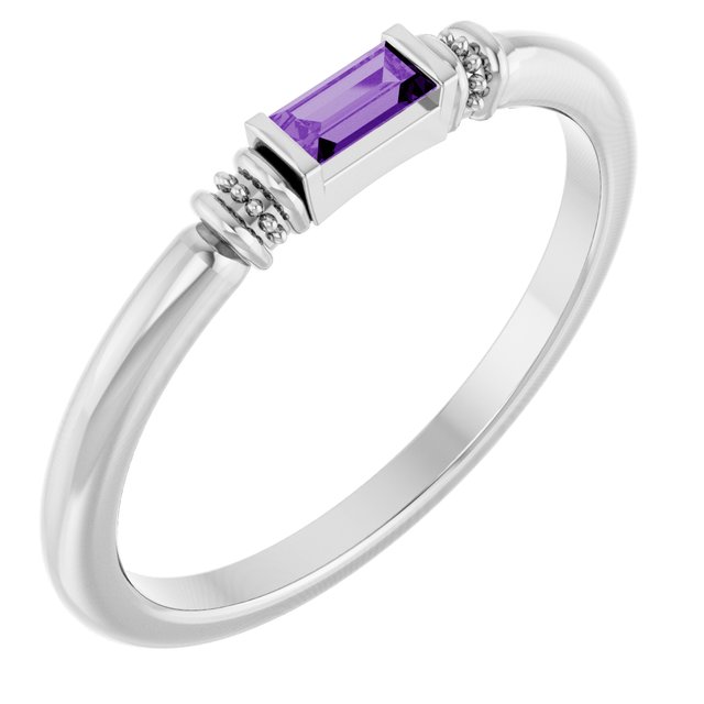 Straight Baguette Lab-Grown Purple Sapphire Stackable Ring