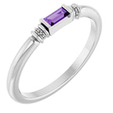 Straight Baguette Lab-Grown Purple Sapphire Stackable Ring