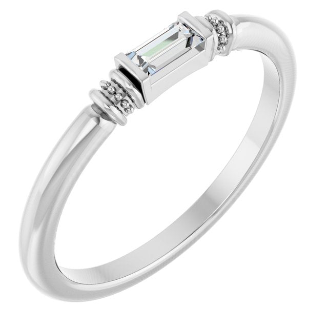 Straight Baguette Lab-Grown Moissanite Stackable Ring in Platinum