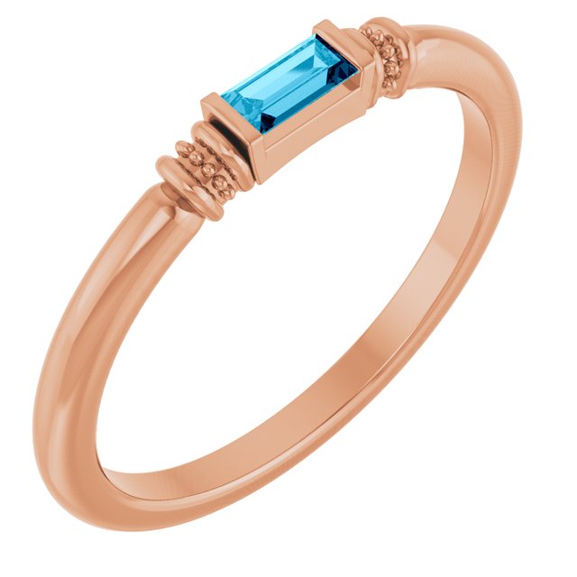 Straight Baguette Lab-Grown Aqua Sapphire Ring in Gold and Platinum