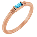 Straight Baguette Lab-Grown Aqua Sapphire Ring in Gold and Platinum