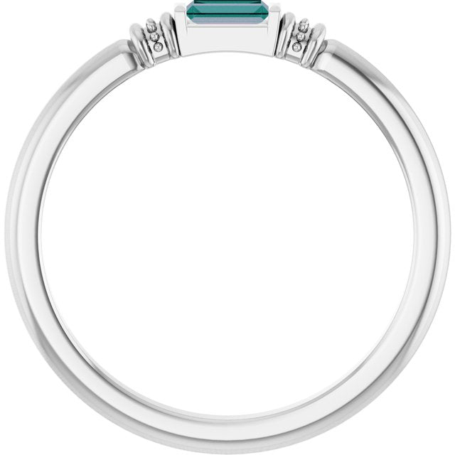 Straight Baguette Lab-Grown Alexandrite Stackable Ring in Platinum