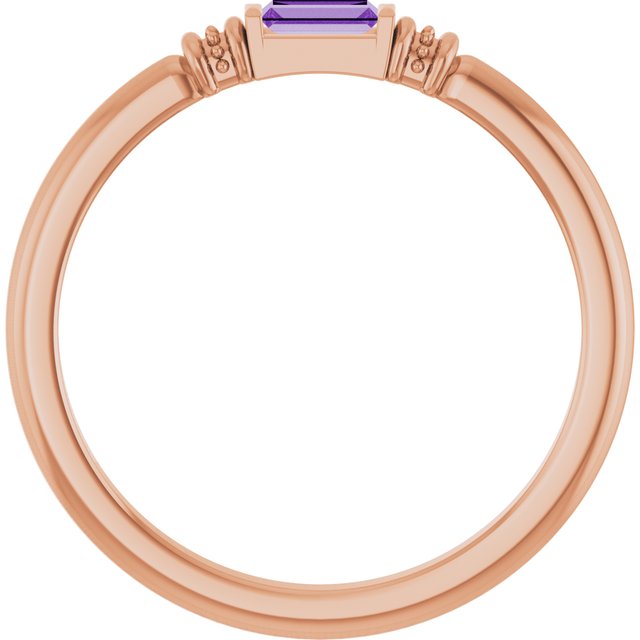 Straight Baguette Lab-Grown Purple Sapphire Ring in Rose Gold