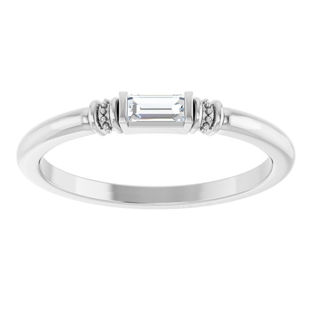 Straight Baguette Lab-Grown Moissanite Stackable Ring in Platinum