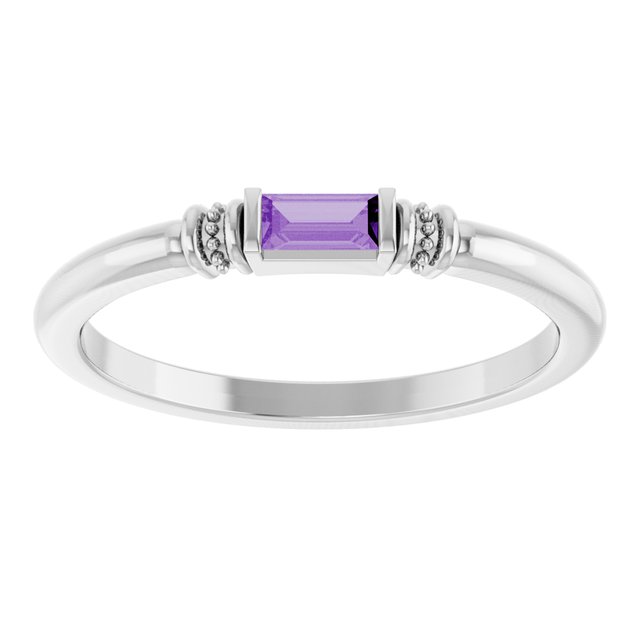 Straight Baguette Lab-Grown Purple Sapphire Stackable Ring