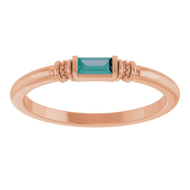 Straight Baguette Lab-Grown Alexandrite Ring in Rose Gold