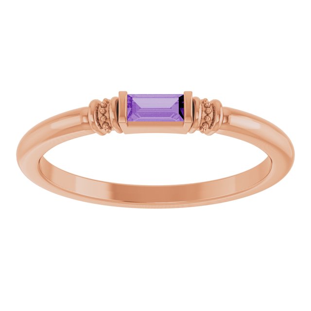 Straight Baguette Lab-Grown Purple Sapphire Ring in Rose Gold
