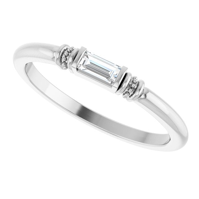 Straight Baguette Lab-Grown Moissanite Stackable Ring in Platinum