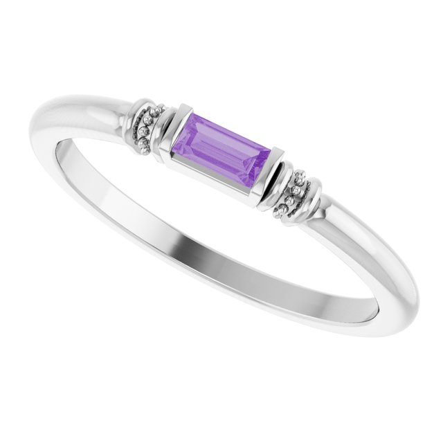 Straight Baguette Lab-Grown Purple Sapphire Stackable Ring