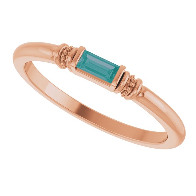 Straight Baguette Lab-Grown Alexandrite Ring in Rose Gold